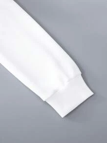 SHEIN Tween Boy Letter Graphic Kangaroo Pocket Drawstring Sweatshirt - White - View 5