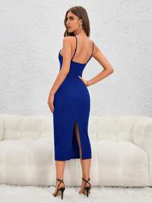 SHEIN Privé Contrast Lace Cami Bodycon Dress - Royal Blue - View 2