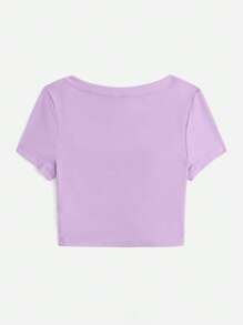 SHEIN EZwear Square Neck Solid Crop Tee - Lilac Purple - View 2