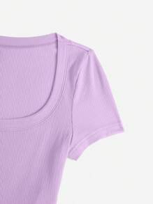 SHEIN EZwear Square Neck Solid Crop Tee - Lilac Purple - View 5