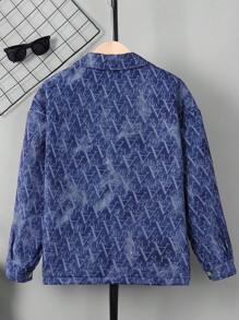 SHEIN Tween Boy 1pc Allover Letter Graphic Flap Pocket Denim-Effect Thermal Coat - Blue - View 2