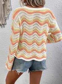 SHEIN LUNE Khối màu Dệt kim chấm bi Thả vai Áo len - Màu vàng - Xem 2