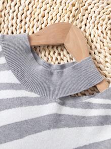 SHEIN Tween Girl Zebra Striped Pattern Cut Out Shoulder Sweater - Light Grey - View 4