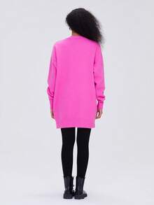 Vestido de punto de cuello V de hombros caídos - Rosa Fucsia - Ver 2