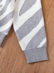 SHEIN Tween Girl Zebra Striped Pattern Cut Out Shoulder Sweater - Light Grey - View 5