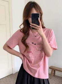 DAZY 卡通與字母圖形t恤 - 粉色 - 查看 1