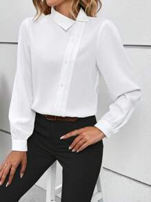 SHEIN Clasi Solid Button Front Shirt - White - View 1