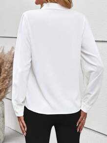 SHEIN Clasi Solid Button Front Shirt - White - View 2