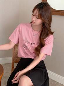 DAZY 卡通與字母圖形t恤 - 粉色 - 查看 6