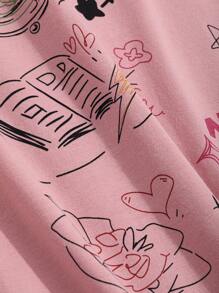 DAZY 卡通與字母圖形t恤 - 粉色 - 查看 7