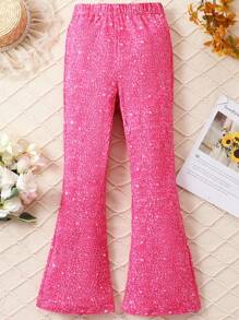 SHEIN 女大童彈性腰帶喇叭褲 - 玫紅色 - 查看 1