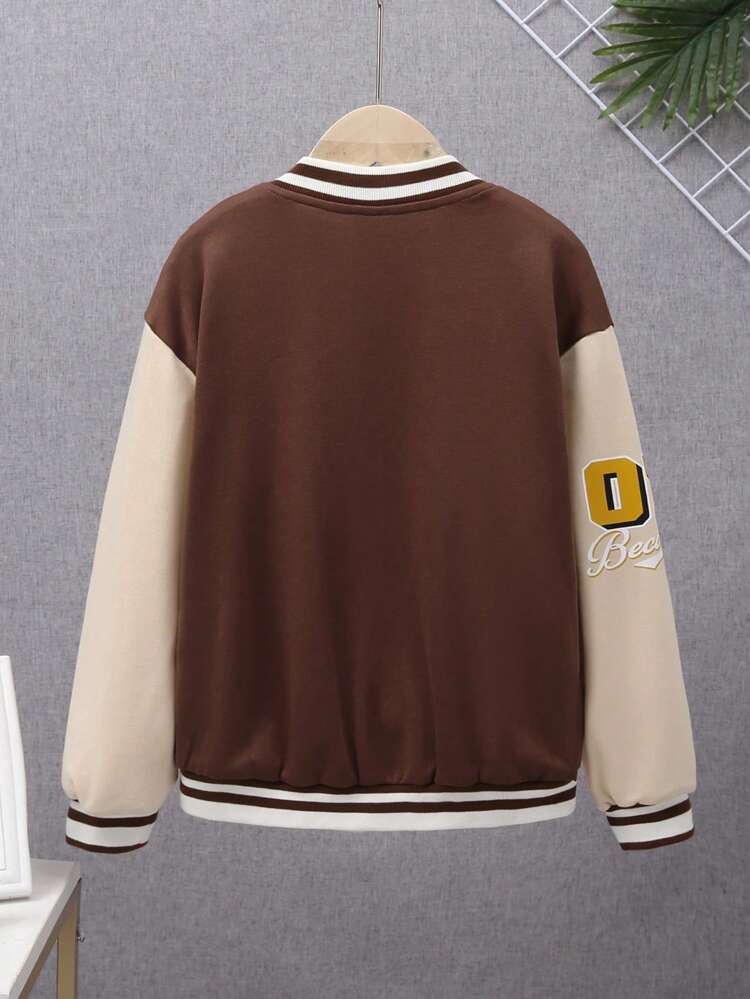 Tween Boy Letter Graphic Colorblock Drop Shoulder Varsity Jacket Without Tee