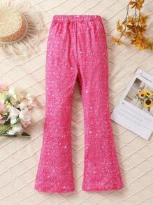 SHEIN 女大童彈性腰帶喇叭褲 - 玫紅色 - 查看 2