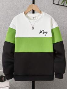SHEIN Tween Boy Letter Graphic Colourblock Sweatshirt - Multicolor - View 1
