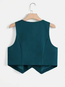 SHEIN Clasi Plus Button Front Vest Blazer & Trousers - Teal Blue - View 3