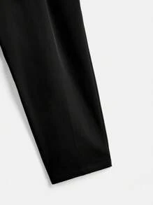 SHEIN LUNE 休閒不對稱 前紐扣純色大碼西裝套裝 - 黑色 - 查看 7