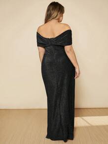 SHEIN Belle 大碼派對褶邊 扭結 拉鍊 高衩純色連衣裙 - 黑色 - 查看 2