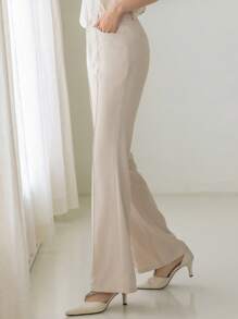 DAZY 商务休闲纯色女士西装裤，女士正装裤 - 杏色 - 查看 3