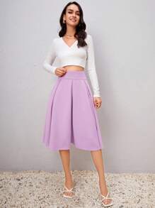 SHEIN Privé 素色高腰褶皺半身裙