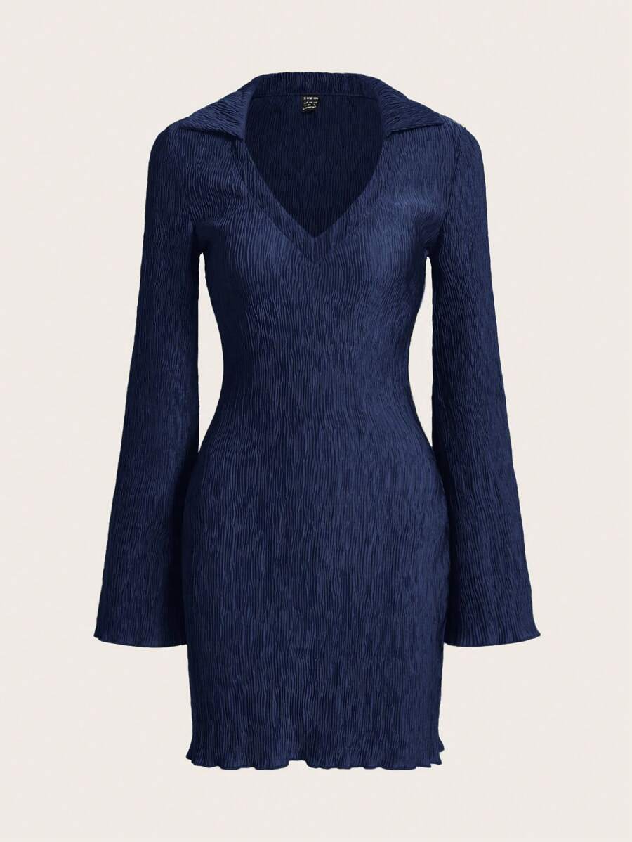 SHEIN EZwear Solid Lettuce Trim Bodycon Dress