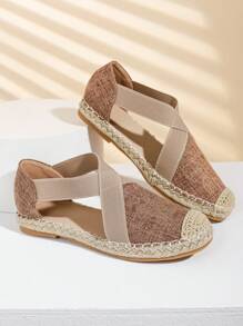 女式度假風刺繡花紋滑步帆布鞋，春秋季節 - 鏽棕色 - 查看 3