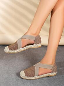 女式度假風刺繡花紋滑步帆布鞋，春秋季節 - 鏽棕色 - 查看 4