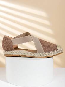 女式度假風刺繡花紋滑步帆布鞋，春秋季節 - 鏽棕色 - 查看 5