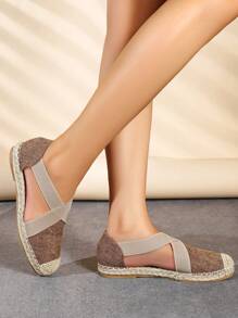 女式度假風刺繡花紋滑步帆布鞋，春秋季節 - 鏽棕色 - 查看 6