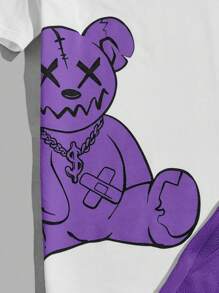 Manfinity VCAY 休閒抽繩 口袋卡通 字母男士兩件套 - 紫羅蘭色 - 查看 5