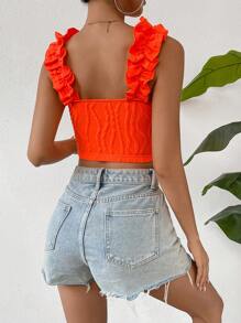 SHEIN Essnce Ruffle Trim Crop Wide Strap Top - Orange - View 2