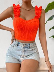 SHEIN Essnce Ruffle Trim Crop Wide Strap Top - Orange - View 5