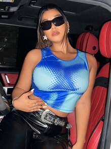 Flirla 休閒繪圖大尺碼背心 - 藍色 - 查看 3