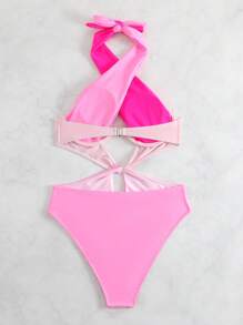 Swim SXY Bañador una pieza de color combinado con abertura halter - Rosa - Ver 4