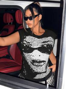 Flirla Plus Figure Pattern Sweater Vest - Black and White - View 3