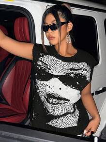 Flirla Plus Figure Pattern Sweater Vest - Black and White - View 4