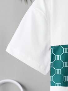 SHEIN Fantacosmos Tween Boy Allover Print Pocket Patched Tee & Striped Tape Side Shorts - Multicolor - View 7