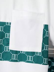 SHEIN Fantacosmos Tween Boy Allover Print Pocket Patched Tee & Striped Tape Side Shorts - Multicolor - View 5