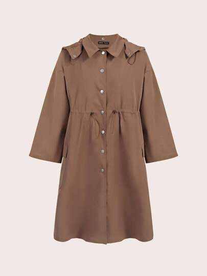SHEINNeu Solid Button Front Trench Coat In Fall/Winter