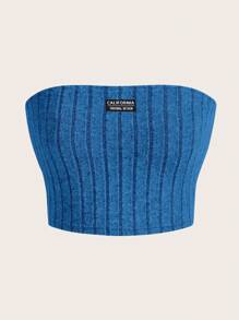 SHEIN Coolane 字母補丁細節抹胸上衣 - 藍色 - 查看 1