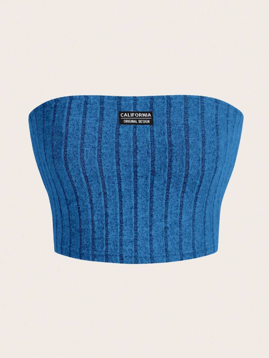 SHEIN Coolane 字母補丁細節抹胸上衣 - 藍色 - 查看 1