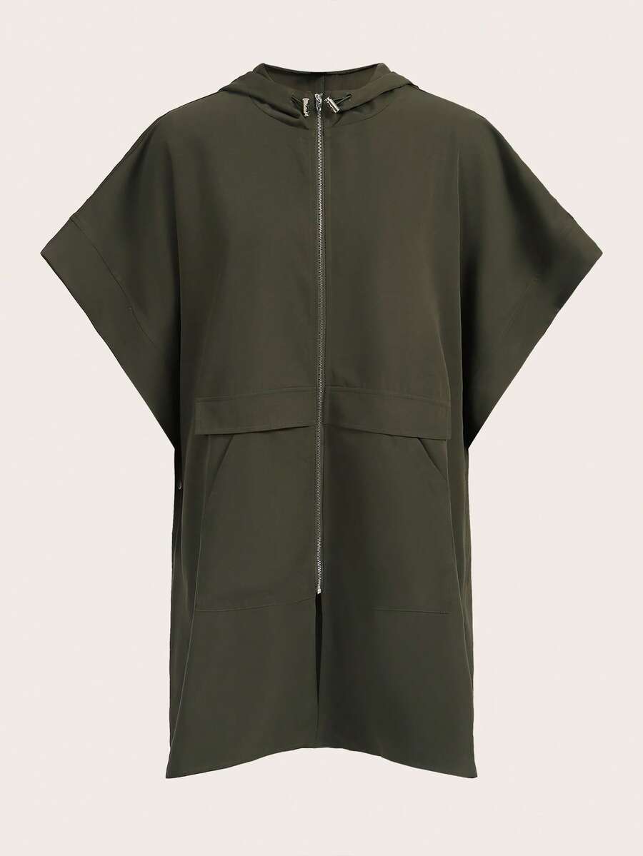 SHEINNeu Abrigo con capucha con cremallera - Verde militar - Ver 1