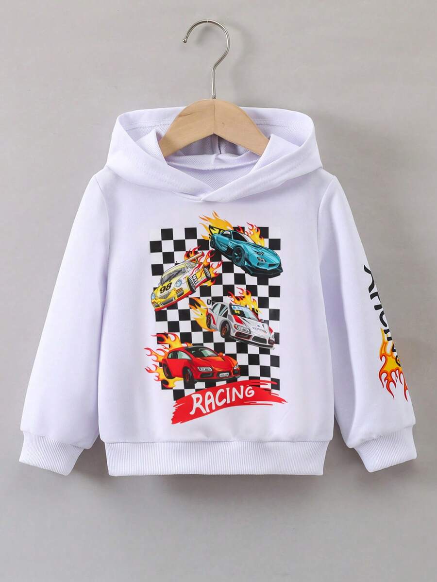 SHEIN Sudadera con gráfico de coche y letra para niño - Blanco - Ver 1