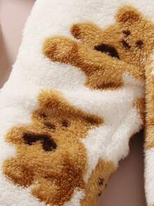 SHEIN 男小童小熊印花拉鏈開襟連帽絨毛連身褲 - 白色 - 查看 3