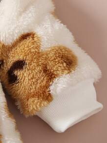 SHEIN 男小童小熊印花拉鏈開襟連帽絨毛連身褲 - 白色 - 查看 5