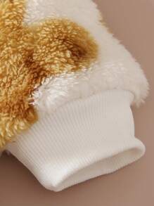 SHEIN 男小童小熊印花拉鏈開襟連帽絨毛連身褲 - 白色 - 查看 6