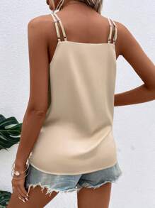 SHEIN Clasi Chất rắn Quấn chéo Cami ngọn - Màu be - Xem 2