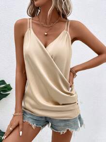SHEIN Clasi Chất rắn Quấn chéo Cami ngọn - Màu be - Xem 5