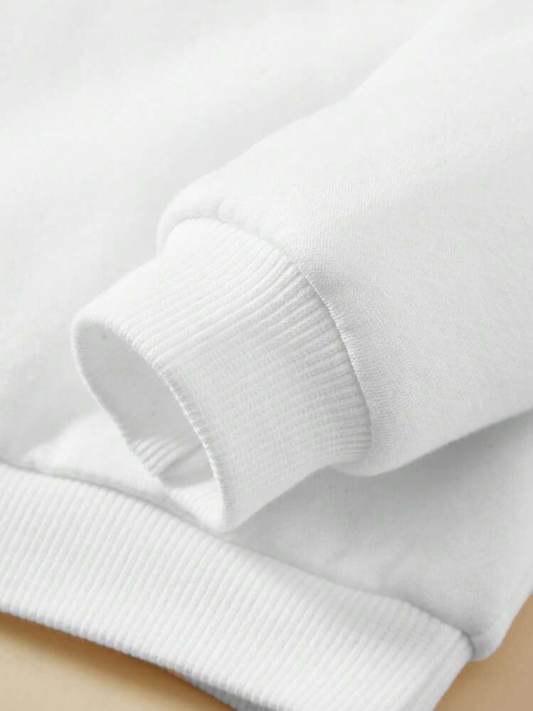 SHEIN College Style Letter Print Tween Girl Casual Long Sleeve Sweatshirt, Thickened For Autumn/Winter - White - View 4