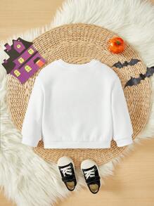 女童趣味南瓜图案圆领休闲针织卫衣 - 白色 - 查看 2