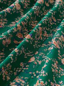 SHEIN Franclia Hơn In hoa Ditsy Eo đàn hồi Váy - màu xanh lá - Xem 4